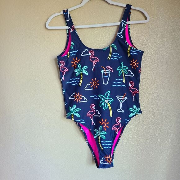chubbies electric open back one piece swimsuit neon lights size medium - Picture 3 of 6